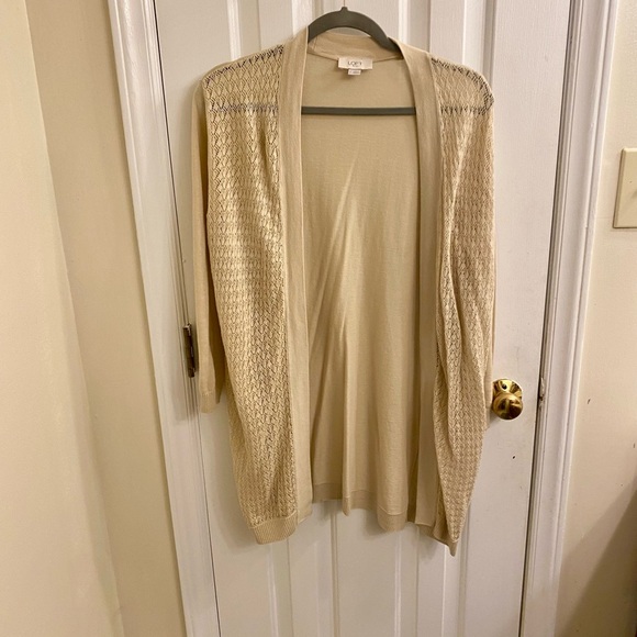 LOFT LIGHTWEIGHT BEIGE CARDIGAN SIZE LARGE GREAT LAYERING PIECE EUC - Picture 9 of 10